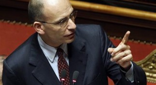 Italian PM Letta gestures at the Upper house of the parliament in Rome